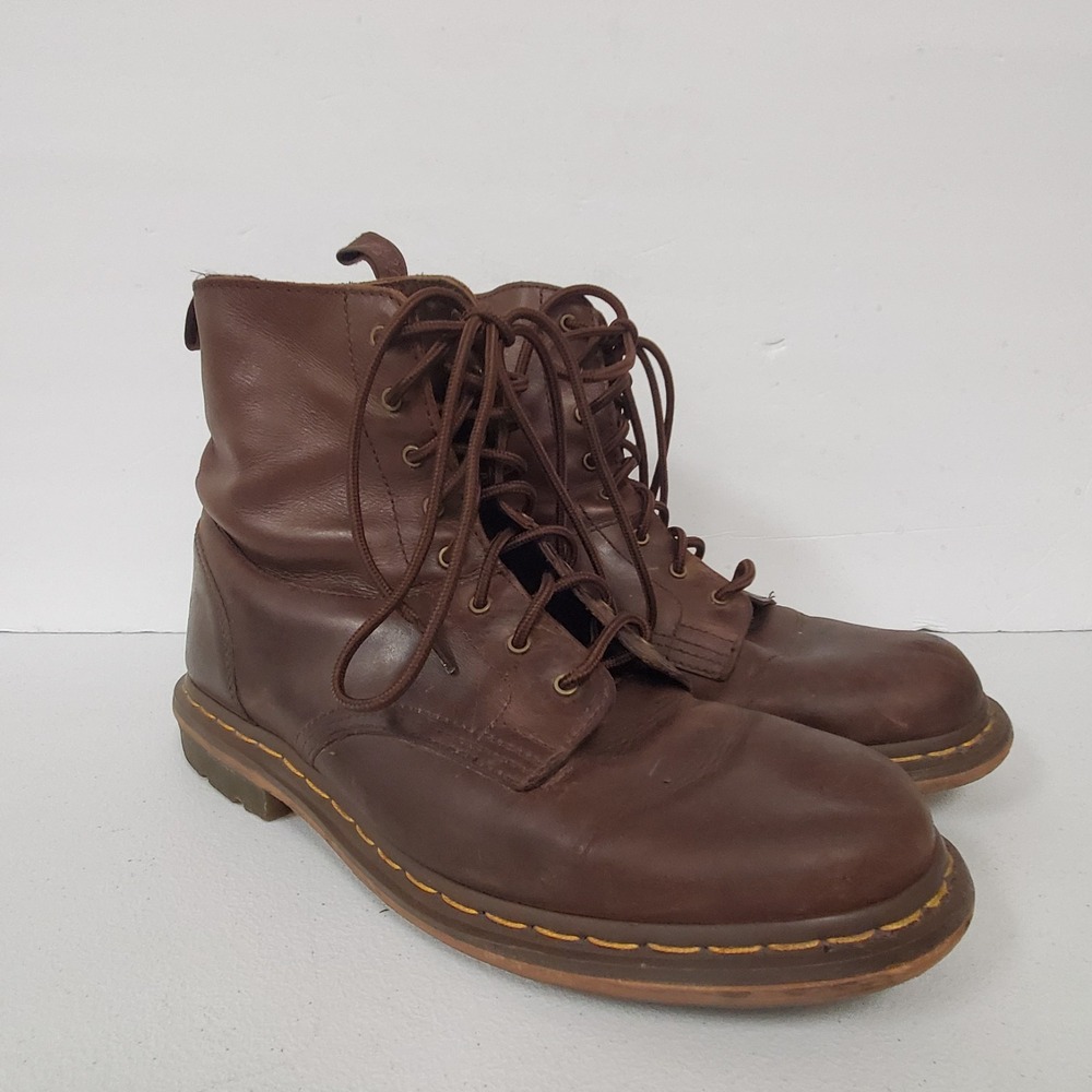 Dr Martens Doc Mens Tristan Boots Size 11 Chocolate Brown Leather Combat Lace Up - Picture 1 of 12